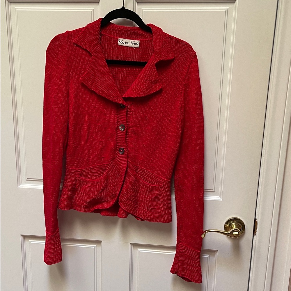 Vintage Red Knit Button Front Cardigan Blazer